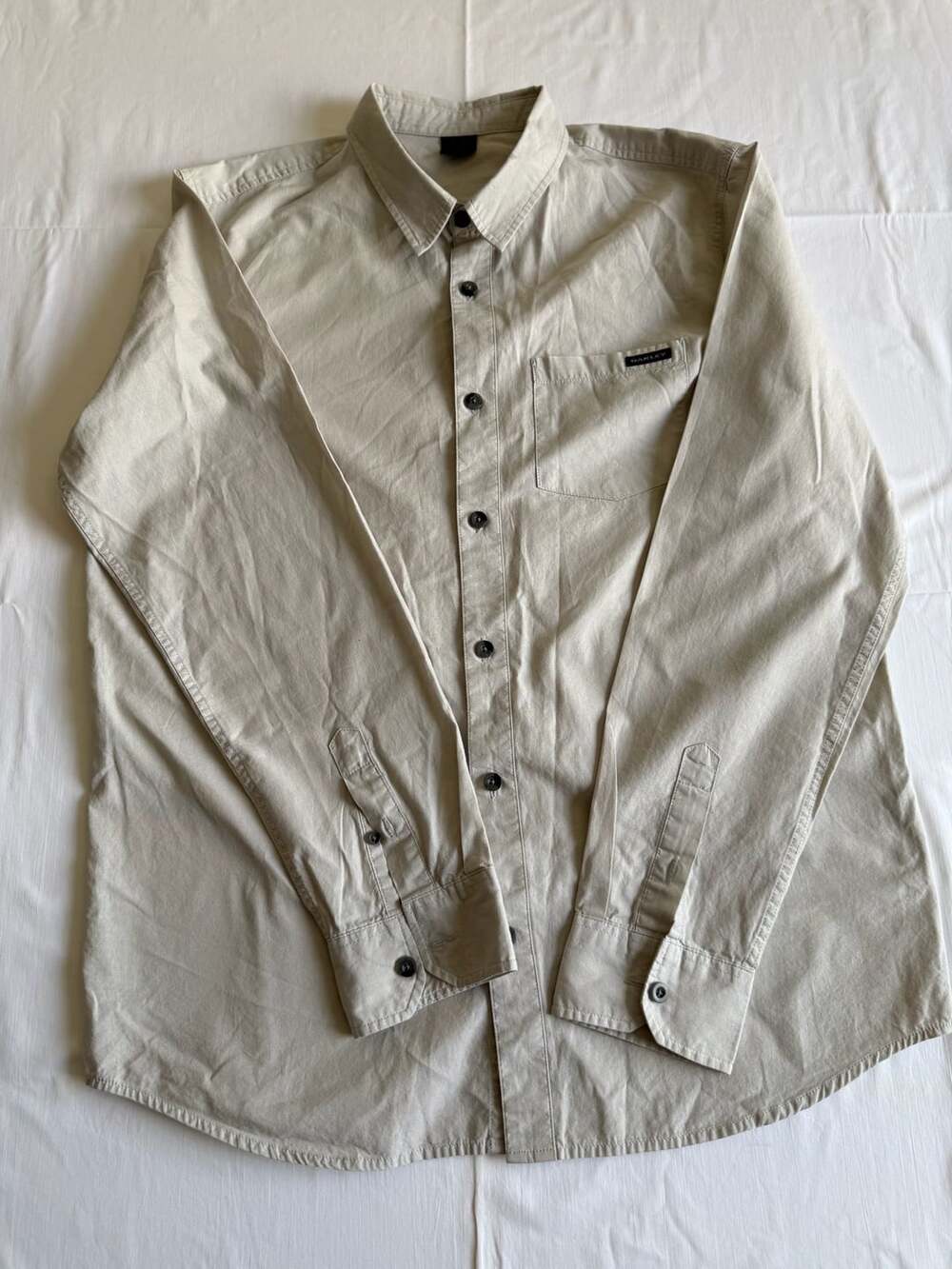 Oakley Long Sleeve Button Up Shirt Size L/G gray/beige Pocket Logo